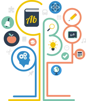 multi subject learning illustration with maths science and skill development icons